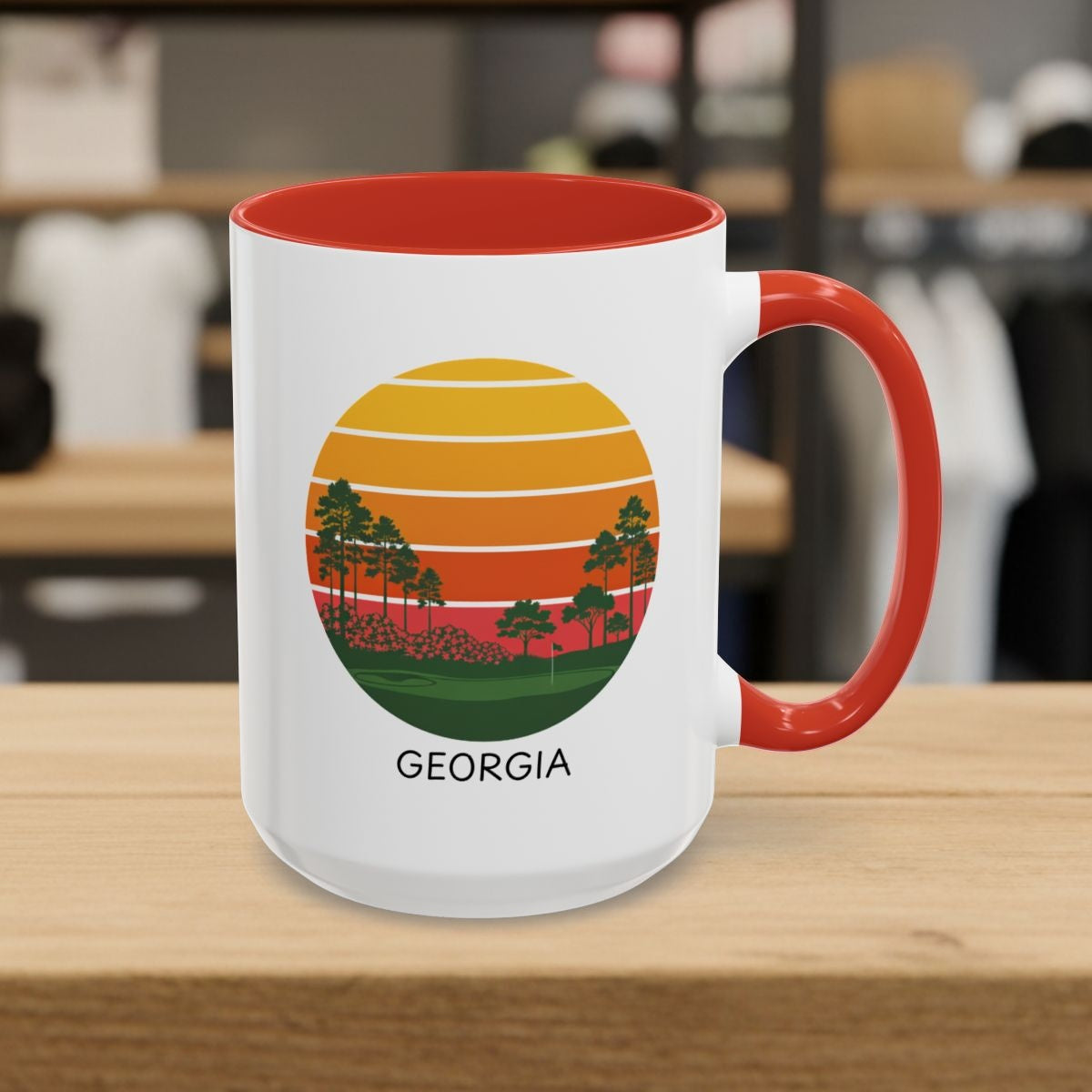 Retro Sunset - Georgia - Golf Mug - 15oz in Red