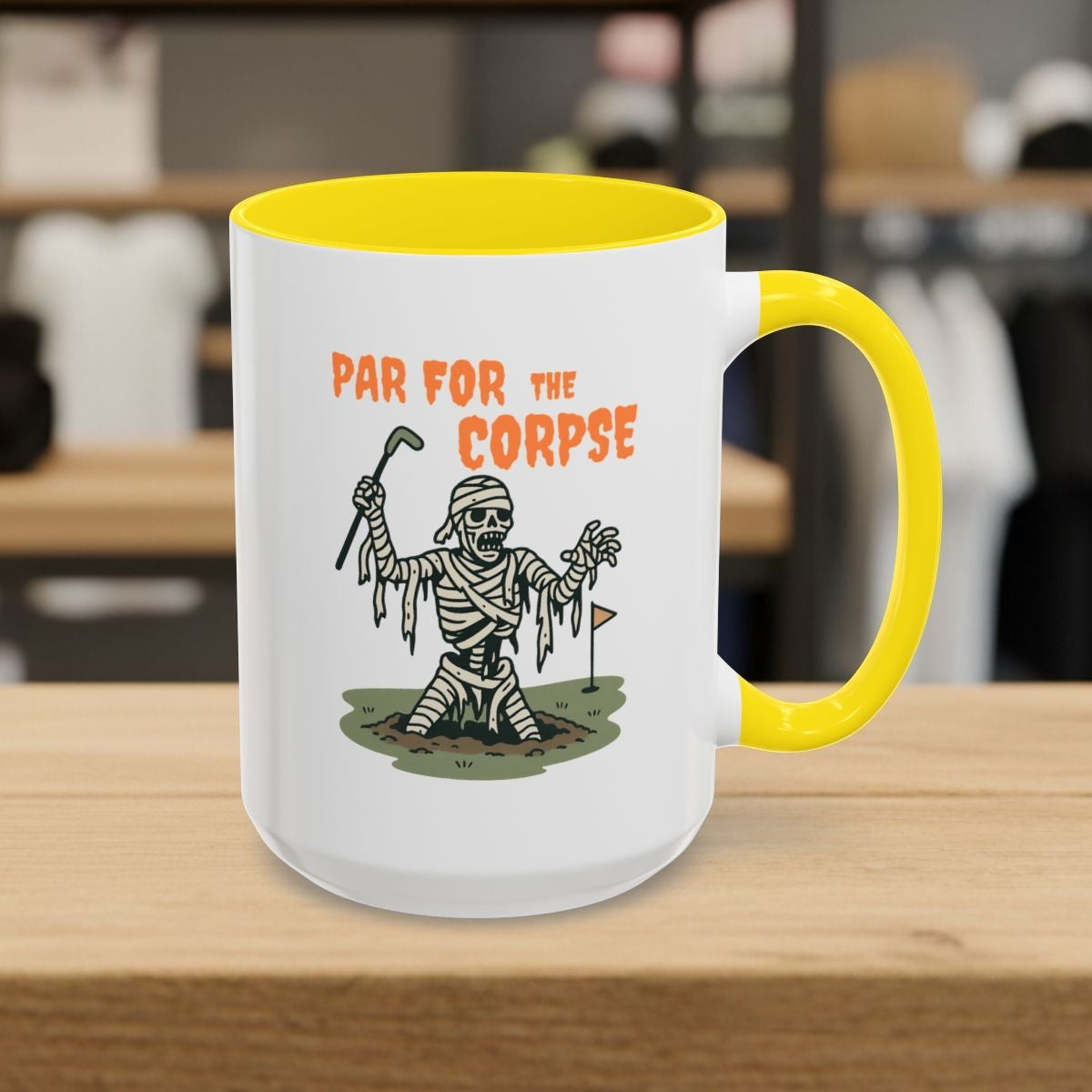 Par for the Corpse - Golf Mug - 15oz in Yellow
