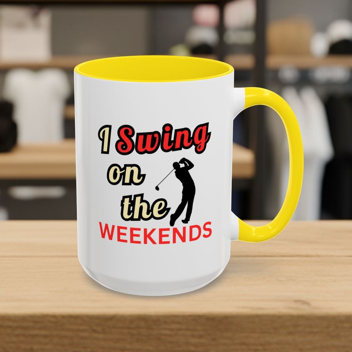 I Swing on the Weekends - Golf Mug - 15oz in Yellow