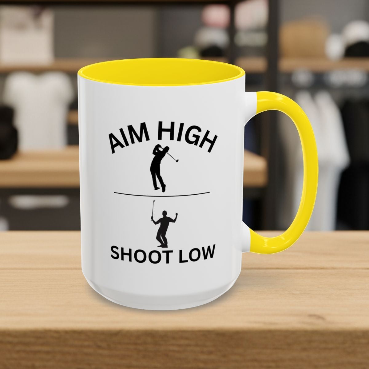 Aim High - Shoot Low (Male) - Golf Mug - 15oz in Yellow