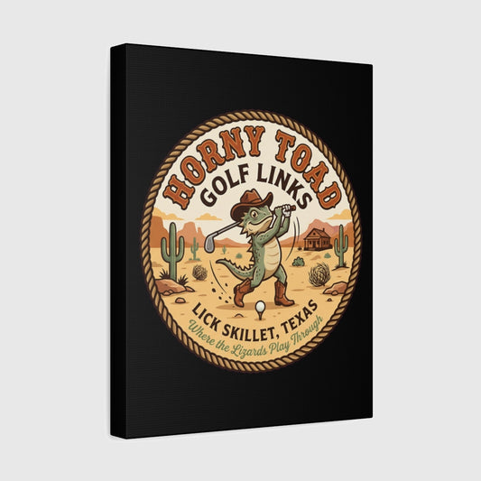 Horny Toad Golf Links - Lick Skillet, Texas - Canvas Wall Art - Black - 11×14 - front
