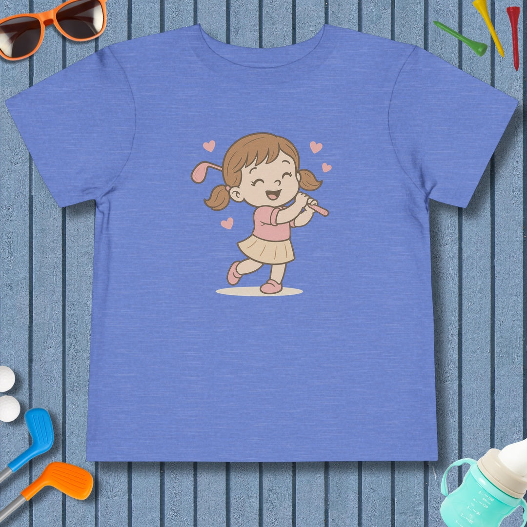 Happy Golfer Girl - Toddler Golf T-Shirt in Heather Columbia Blue
