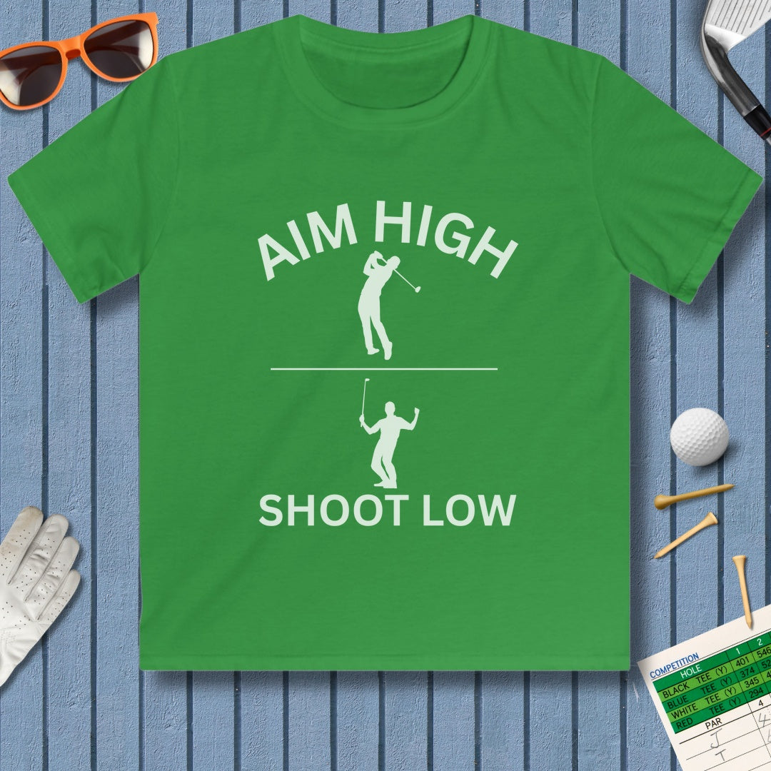 Aim High - Shoot Low (Male) - Youth Golf T-Shirt in Irish Green