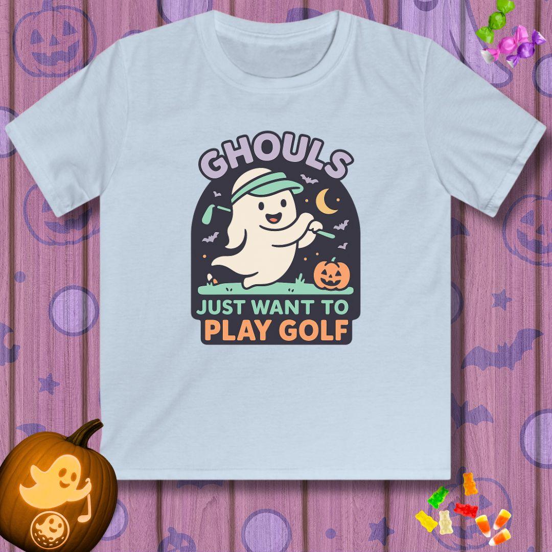 Ghouls Just Wanna Play Golf - Halloween - Youth Golf T-Shirt in Light Blue, great for casual wear. Find more fun golf focused products at oneforetheages.com