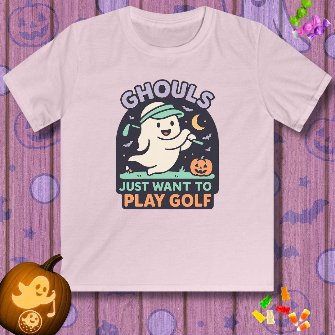 Ghouls Just Wanna Play Golf - Halloween - Youth Golf T-Shirt in Light Pink, great for casual wear. Find more fun golf focused products at oneforetheages.com