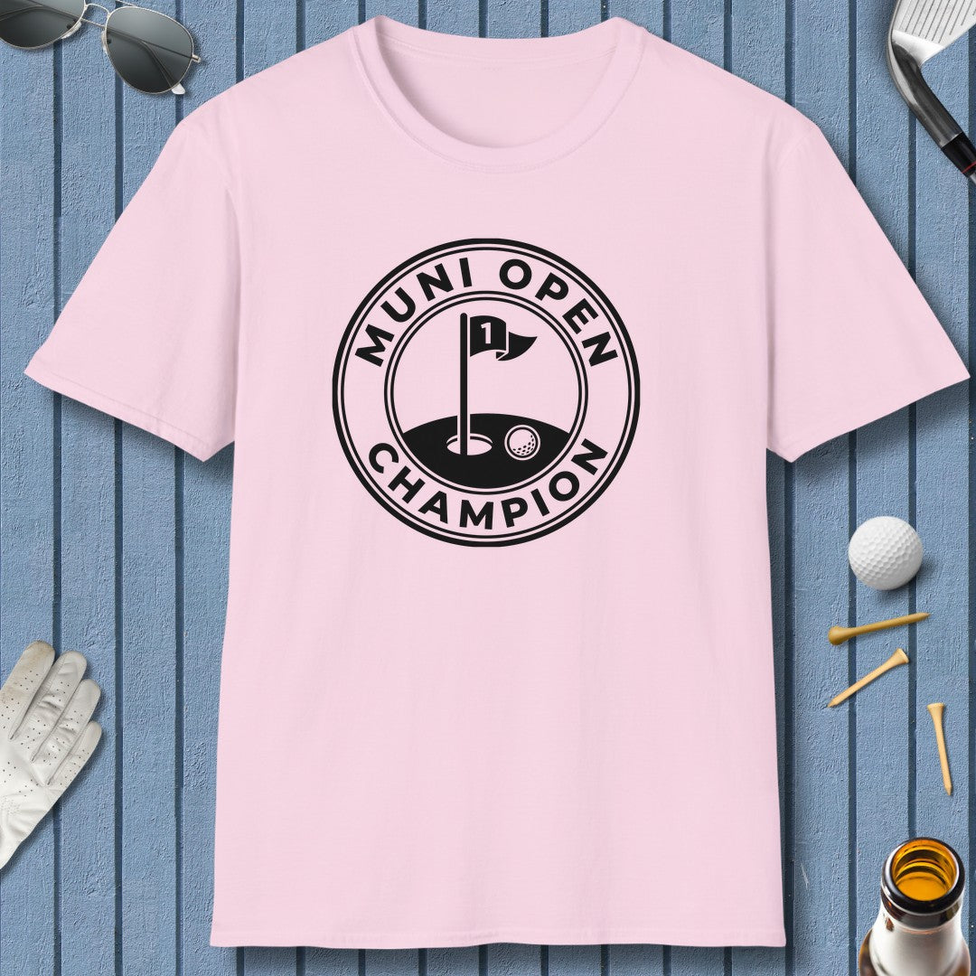 MUNI OPEN CHAMPION - MUNICIPAL GOLF COURSE T-SHIRT in Light Pink
