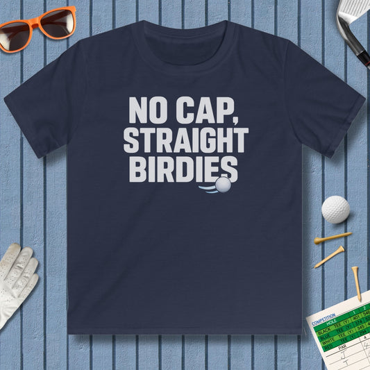 NO CAP, STRAIGHT BIRDIES - Youth Golf T-Shirt in Navy