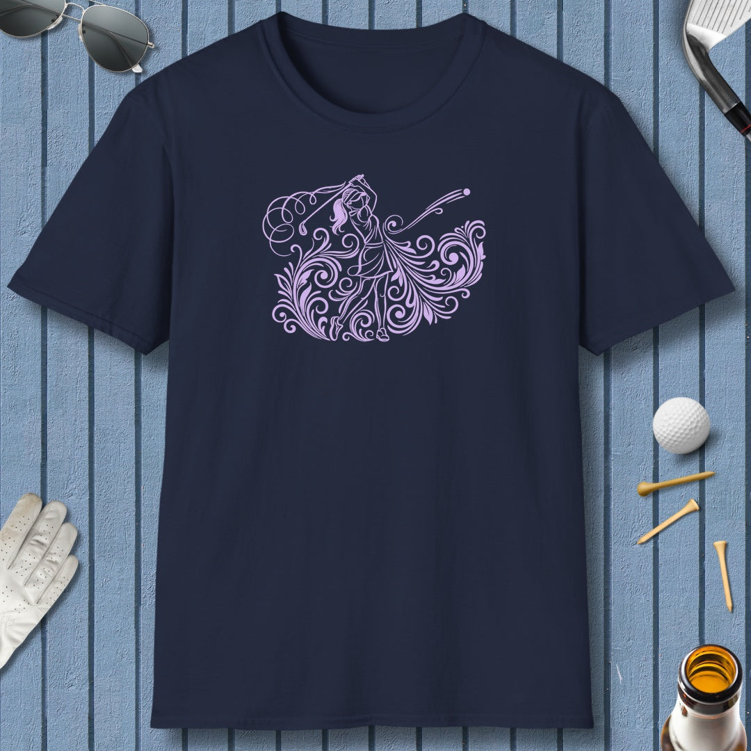 GRACE IN MOTION - Women's Golf Swirl Art - Adult Golf T-Shirt in Navy