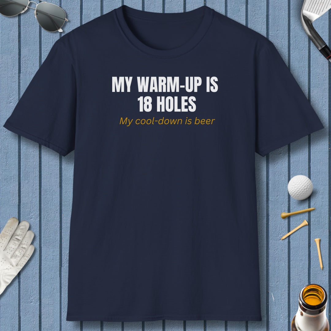 My Warm-Up Is 18 Holes. My Cool-Down Is Beer. - Adult Golf T-Shirt in Navy