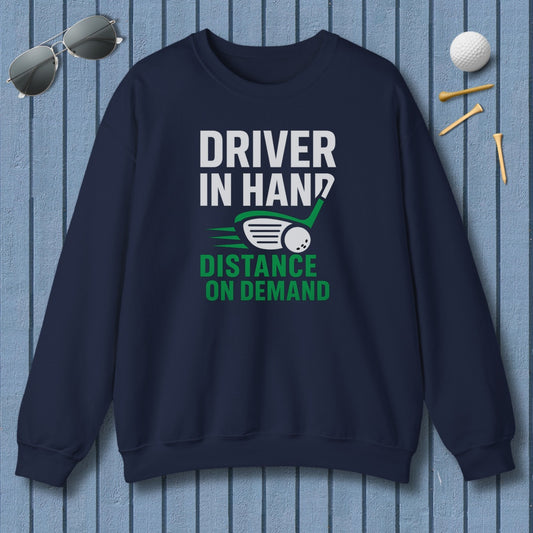 Driver in Hand - Distance on Demand - Adult Golf Sweatshirt in Navy