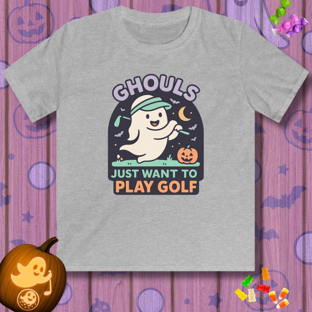 Ghouls Just Wanna Play Golf - Halloween - Youth Golf T-Shirt in Sport Grey, great for casual wear. Find more fun golf focused products at oneforetheages.com