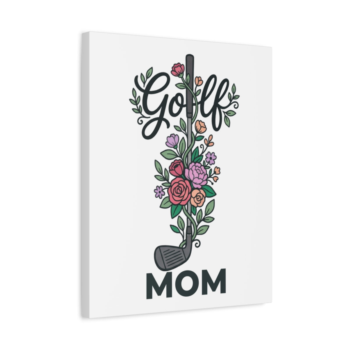 Golf Mom - Floral - Canvas Wall Art - White - 16×20 - front