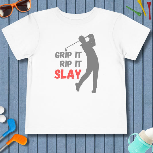 GRIP IT, RIP IT, SLAY (Male) - Toddler Golf T-Shirt in White