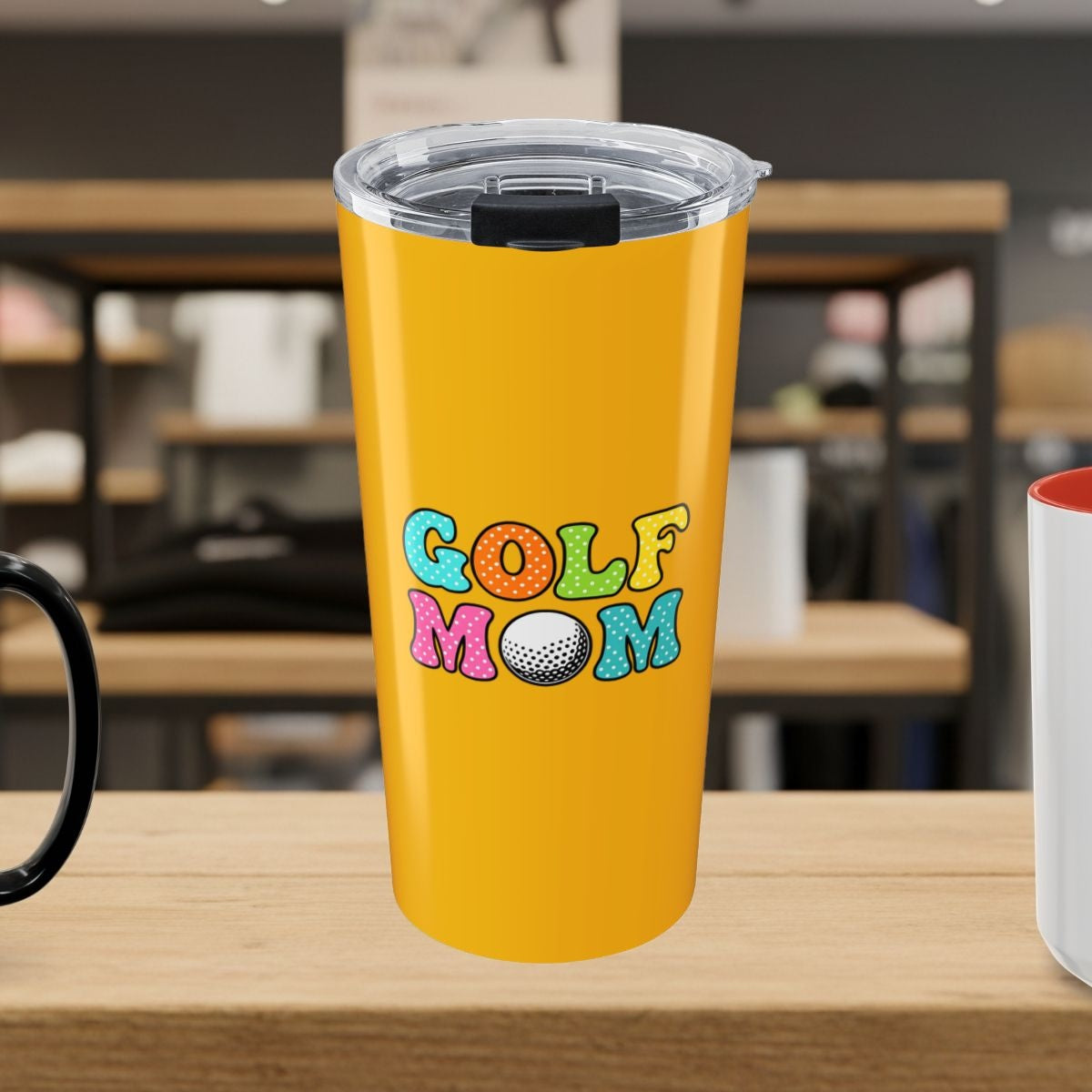 BUBBLY GOLF MOM, Polka Dot Pop - 20oz Tumbler in Yellow
