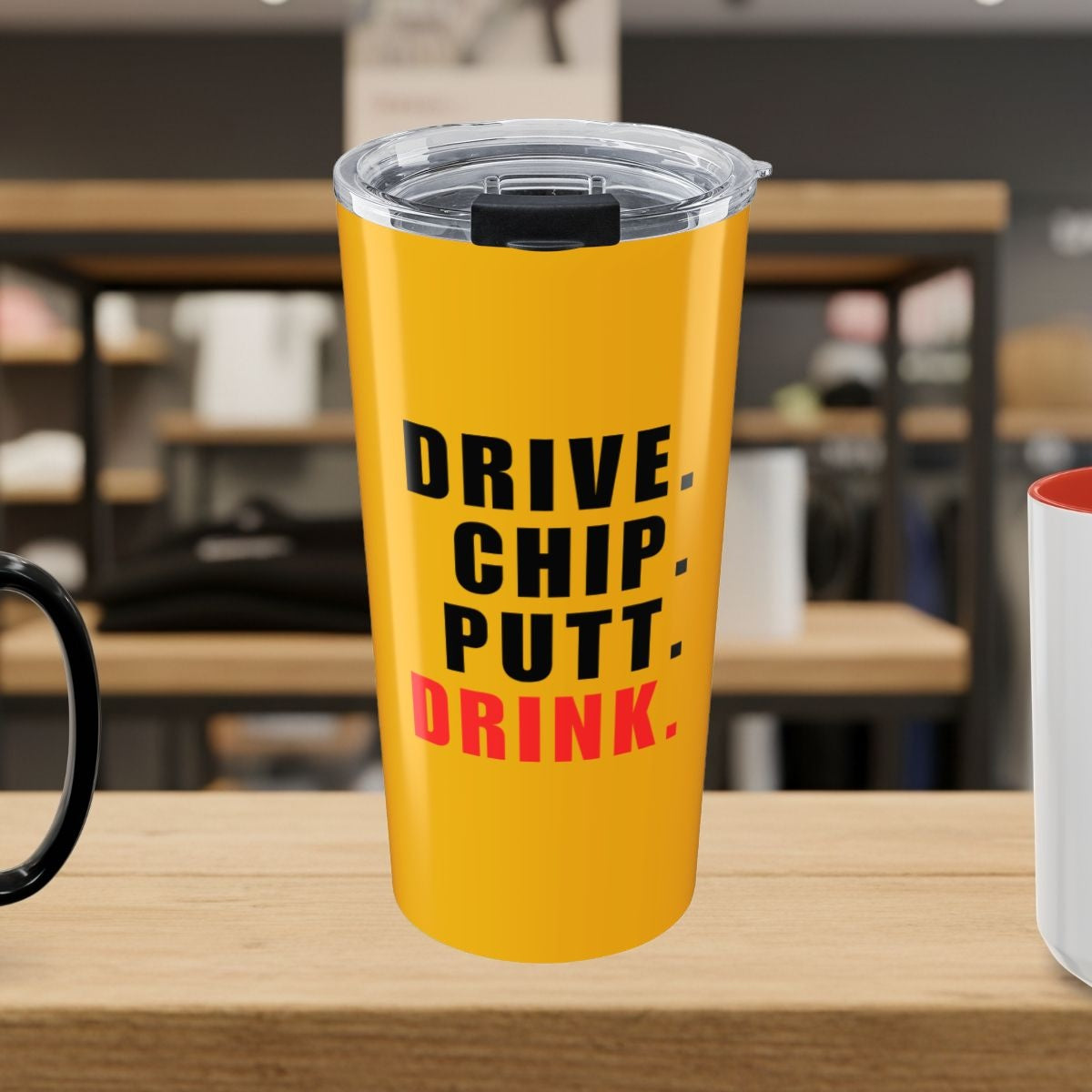 Drive Chip Putt Drink - 20oz Tumbler in Yellow
