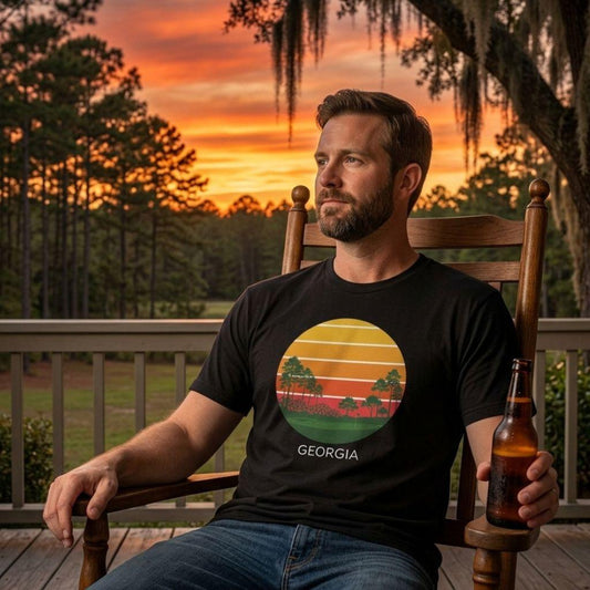 Retro Sunset - Georgia - Adult Golf T-Shirt