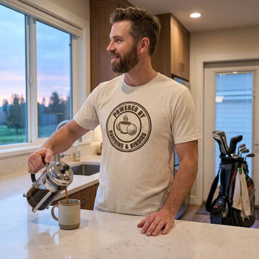 Powered by Caffeine & Birdies - Adult Golf T-Shirt