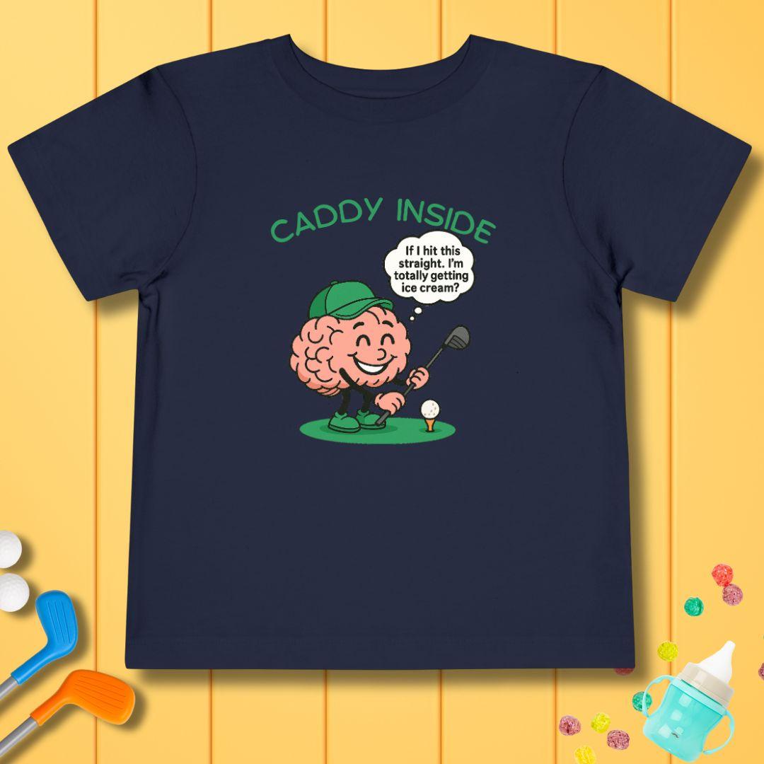 The Caddy Inside - Toddler T-Shirt in Navy, great for casual wear. Find more fun golf focused products at oneforetheages.com