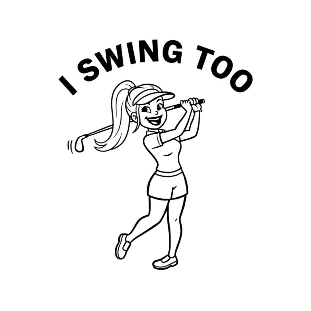 Retro “I SWING TOO” Women’s Golf T-Shirt – Funny Vintage Golf Design