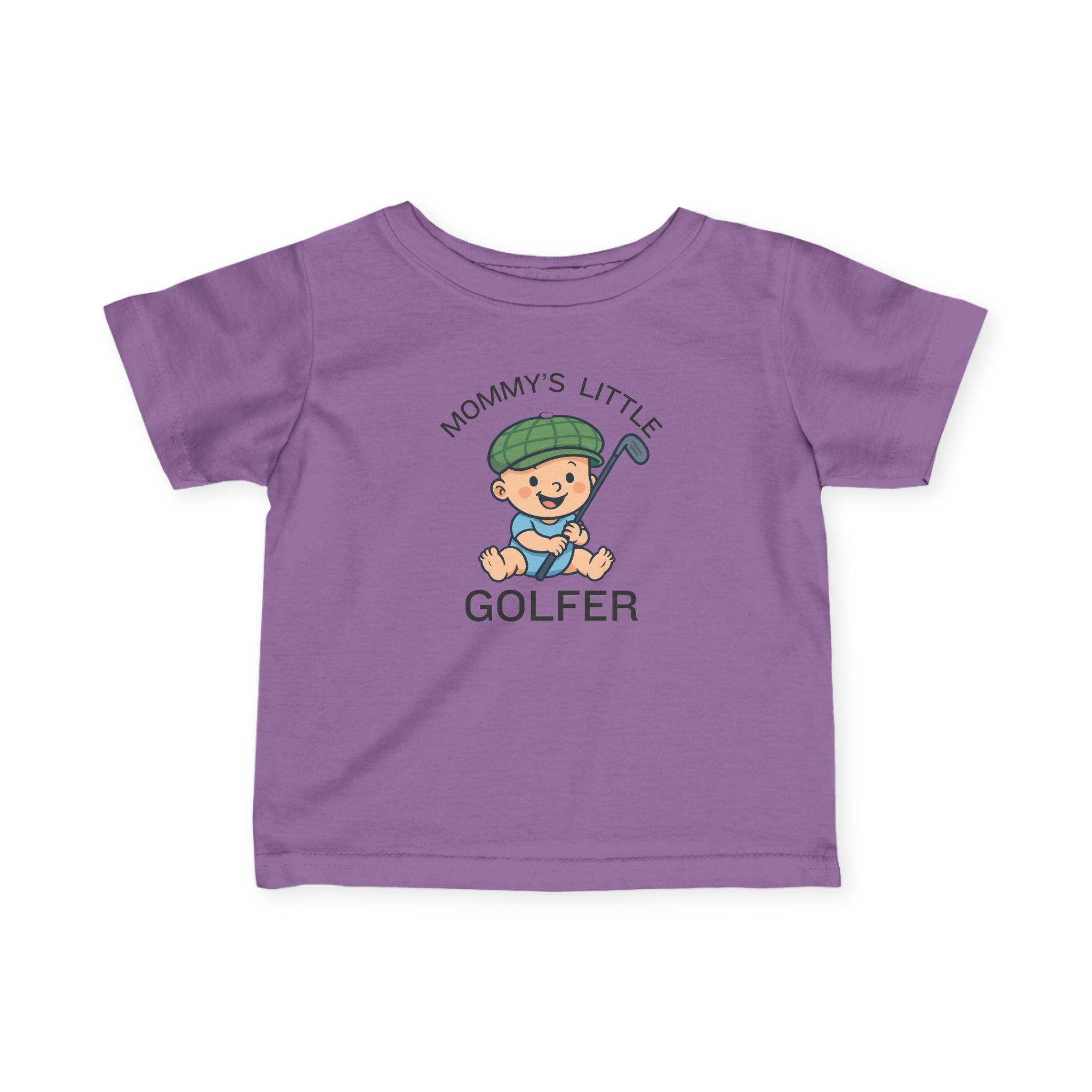 Mommy's Little Golfer - Infant Tee for boys in Lavender, great for casual wear. Find more fun golf focused products at oneforetheages.com