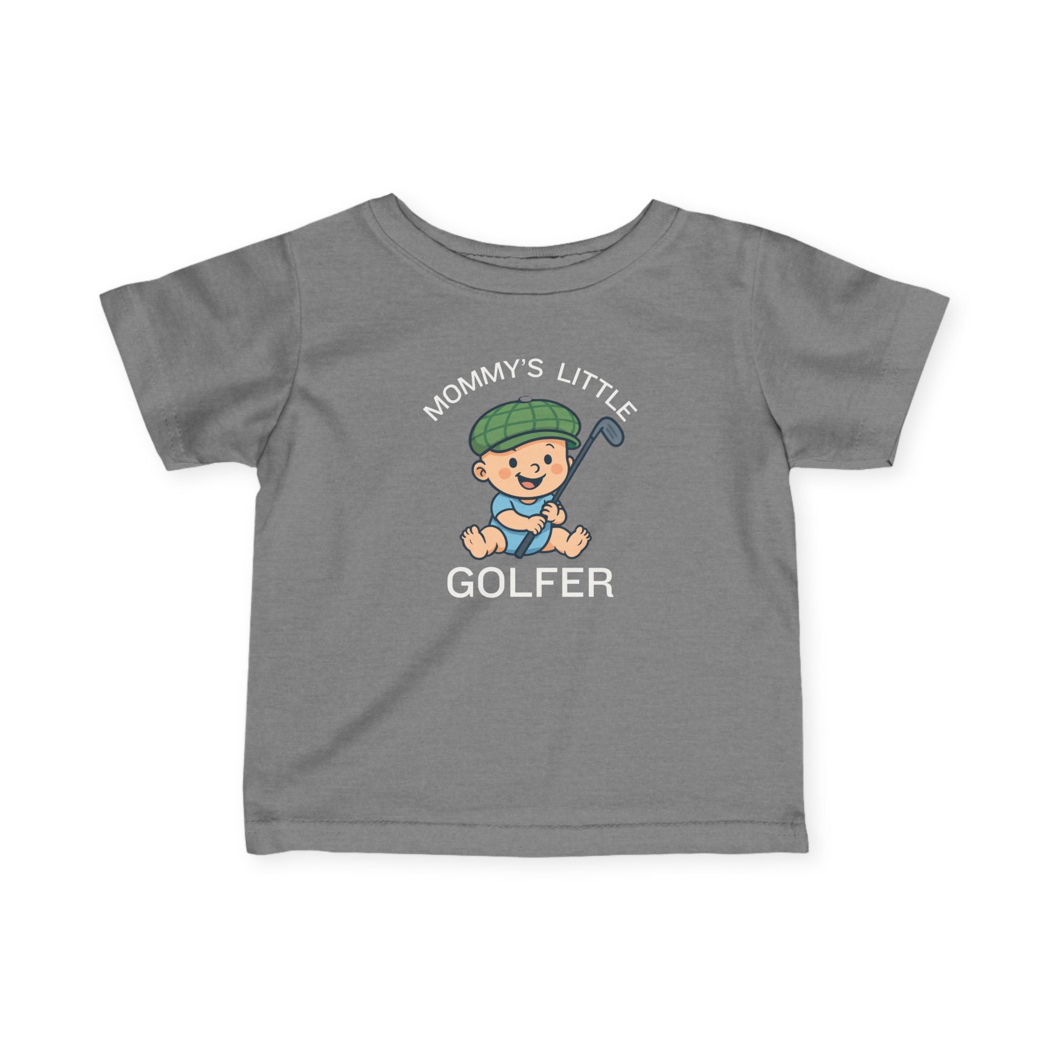 Mommy's Little Golfer - Infant Tee for boys in Granite Heather, great for casual wear. Find more fun golf focused products at oneforetheages.com