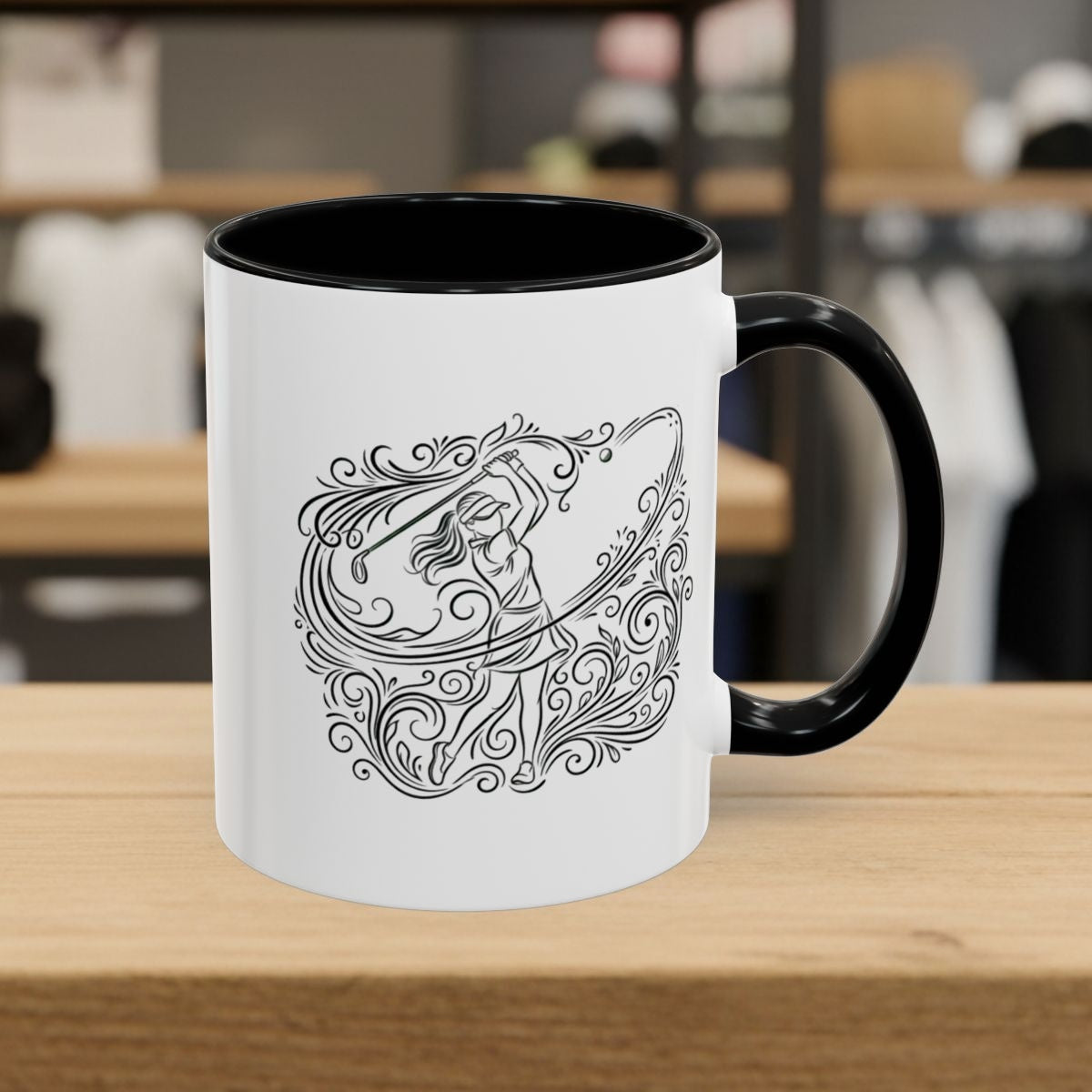 EVERY SWING TELLS A STORY - Women's Golf Vine Art - Golf Mug in Black