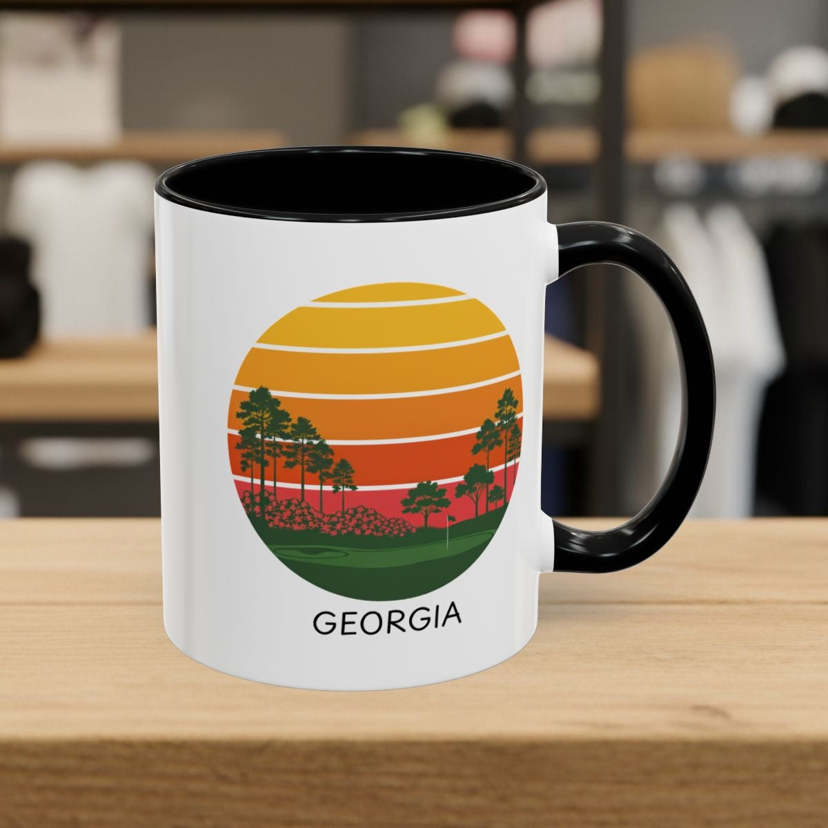 Retro Sunset - Georgia - Golf Mug - 11oz in Black