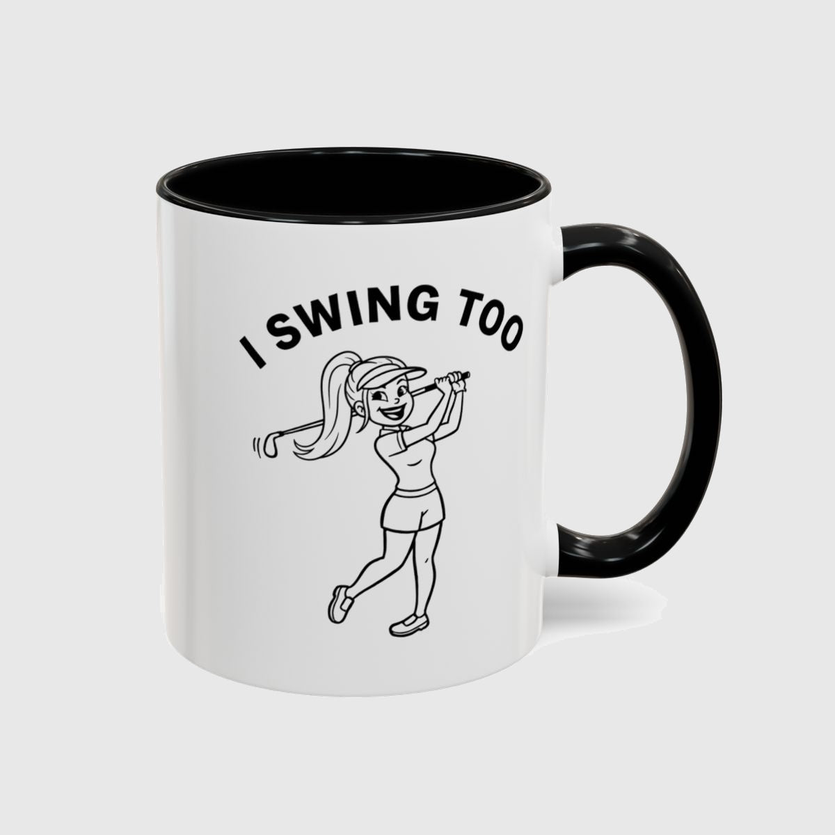 Retro I SWING TOO Women's Golf T-Shirt - Golf Mug in Black