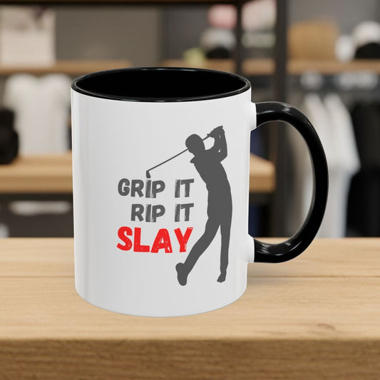 GRIP IT, RIP IT, SLAY (Male) - Golf Mug - 11oz in Black