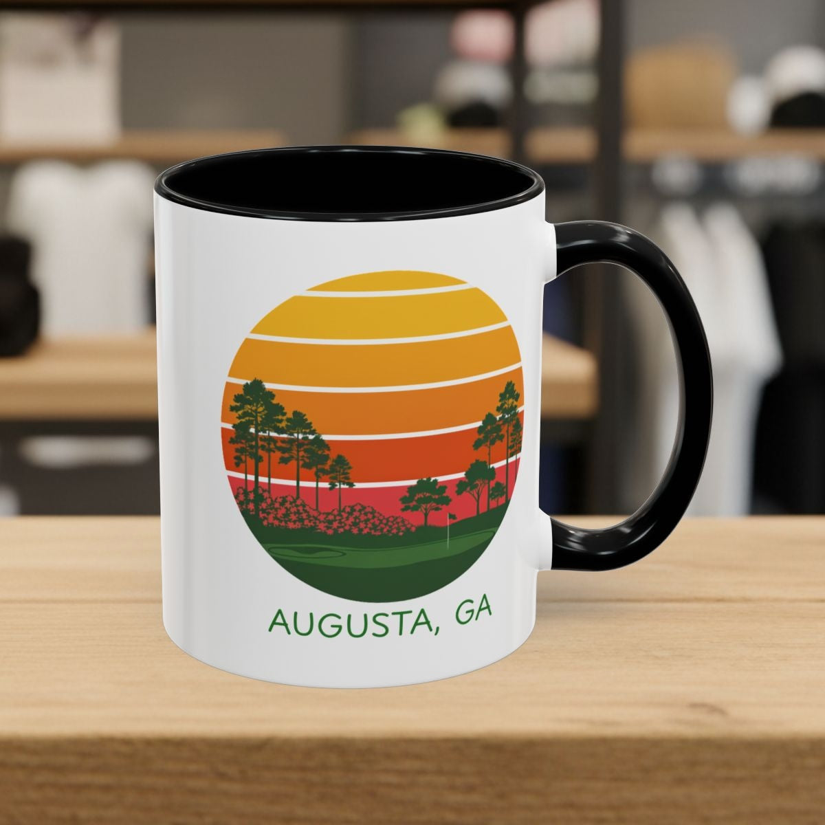 Retro Sunset - Augusta - Golf Mug in Black