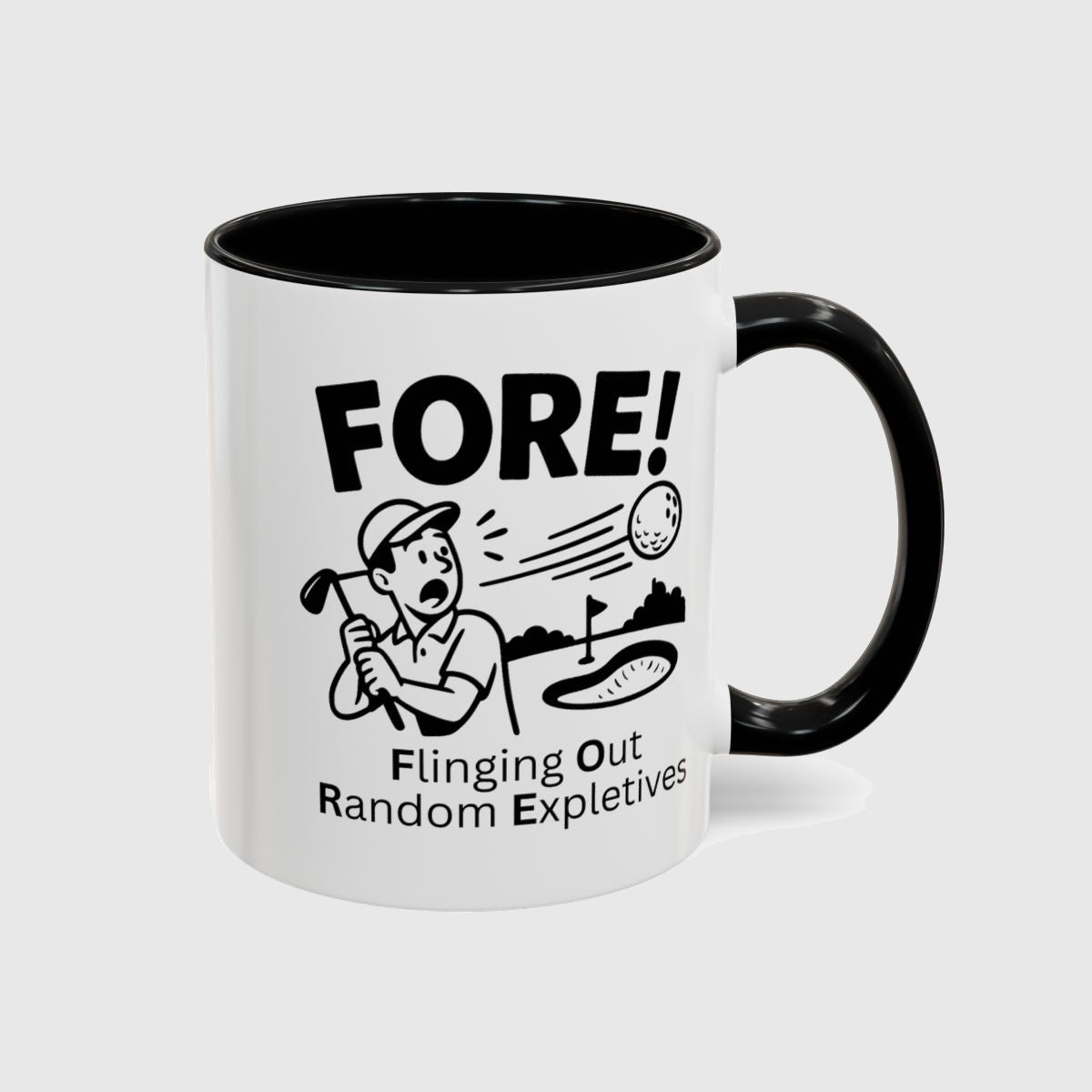 FORE! - Flinging Out Random Expletives! - Golf Mug in Black