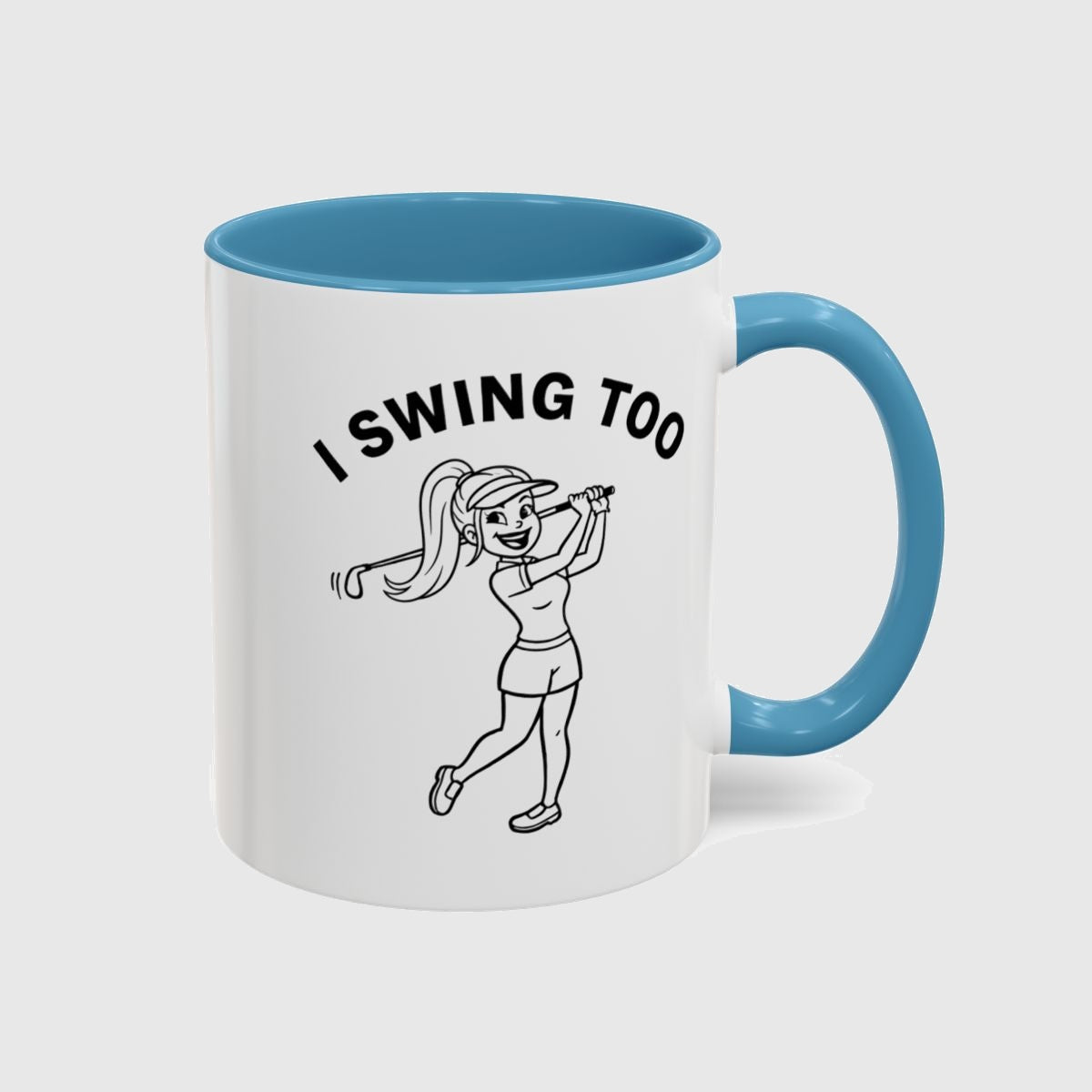 Retro I SWING TOO Women's Golf T-Shirt - Golf Mug in Light Blue