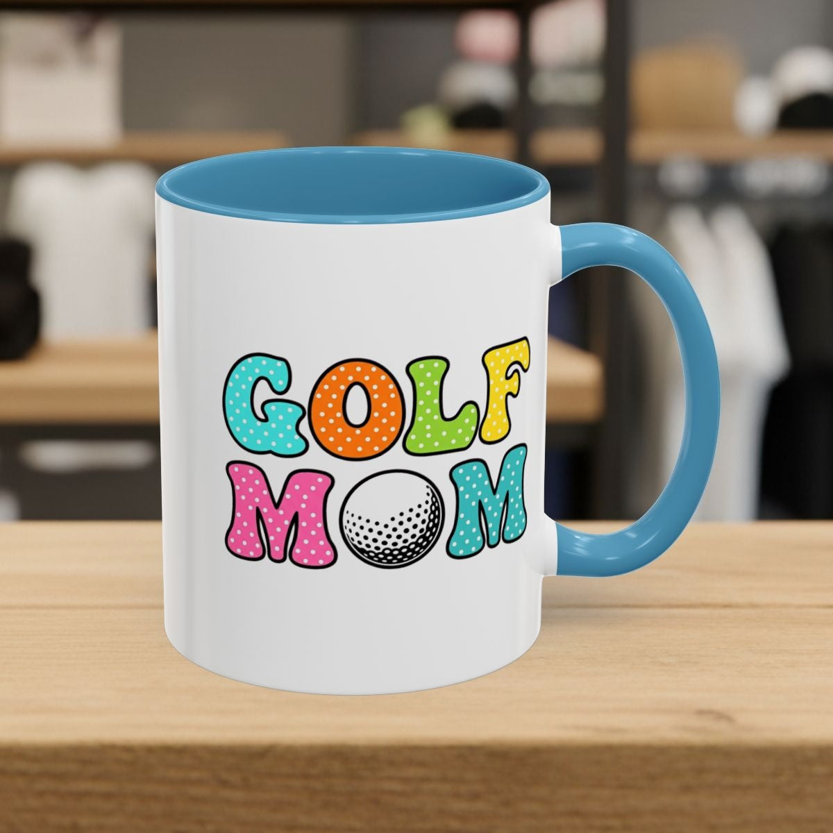 BUBBLY GOLF MOM, Polka Dot Pop - Golf Mug in Light Blue
