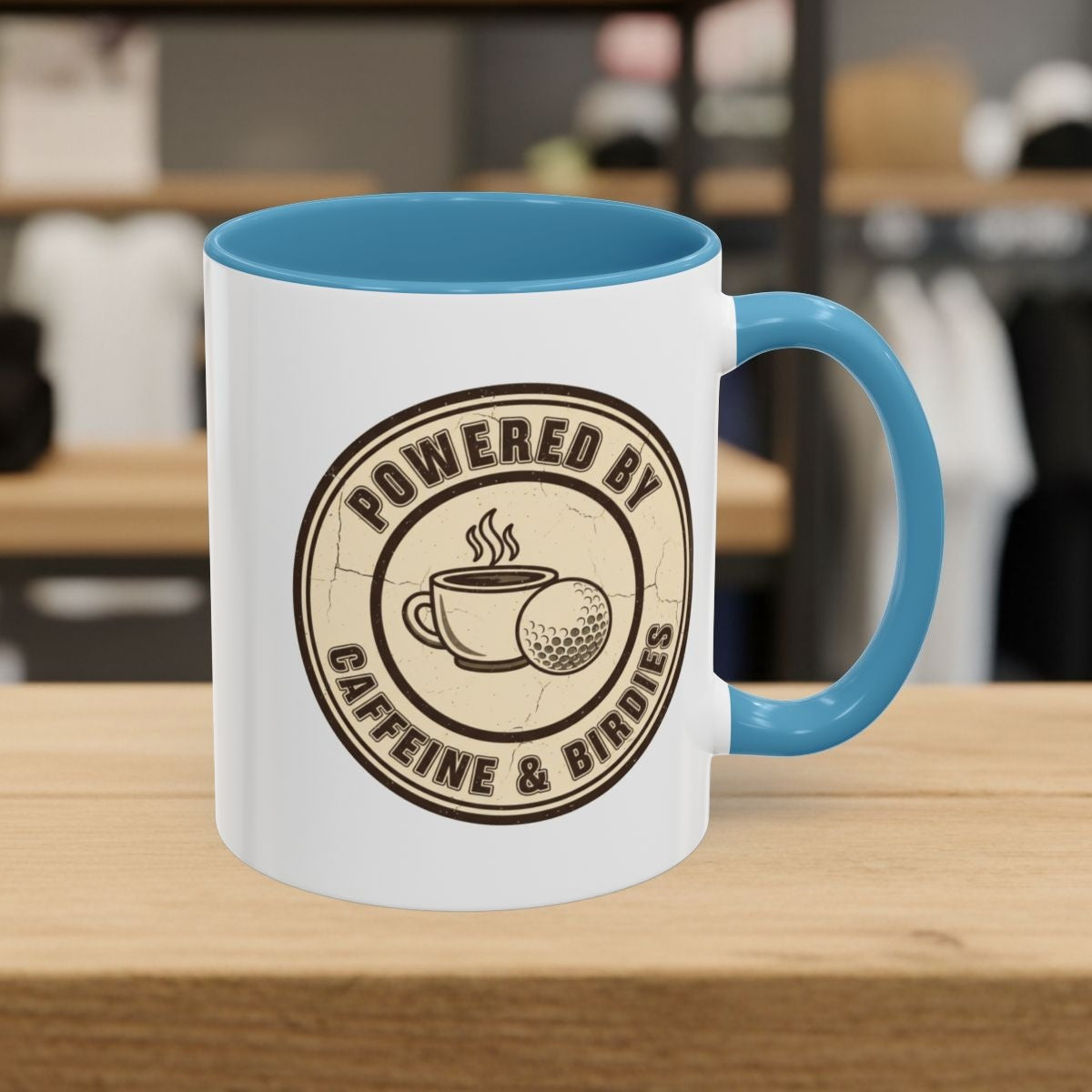 Powered by Caffeine & Birdies - Golf Mug - 11oz in Light Blue