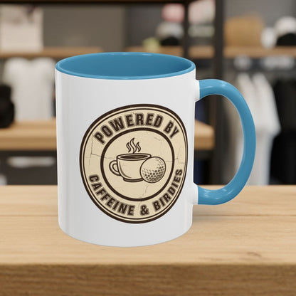 Powered by Caffeine & Birdies - Golf Mug - 11oz in Light Blue
