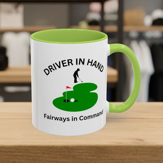 Driver in Hand - Fairways in Command (Male) - Golf Mug - 11oz in Light Green