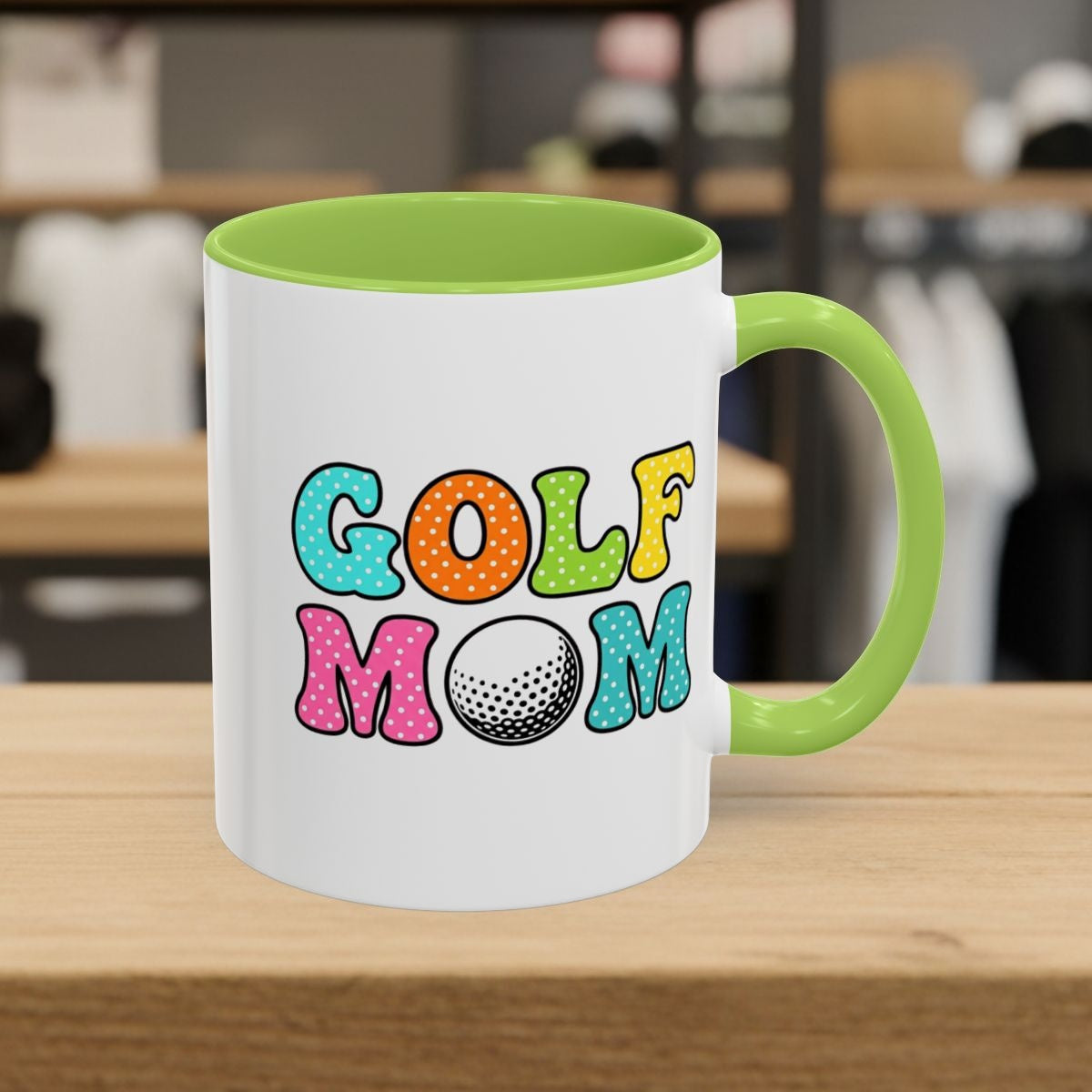 BUBBLY GOLF MOM, Polka Dot Pop - Golf Mug in Light Green