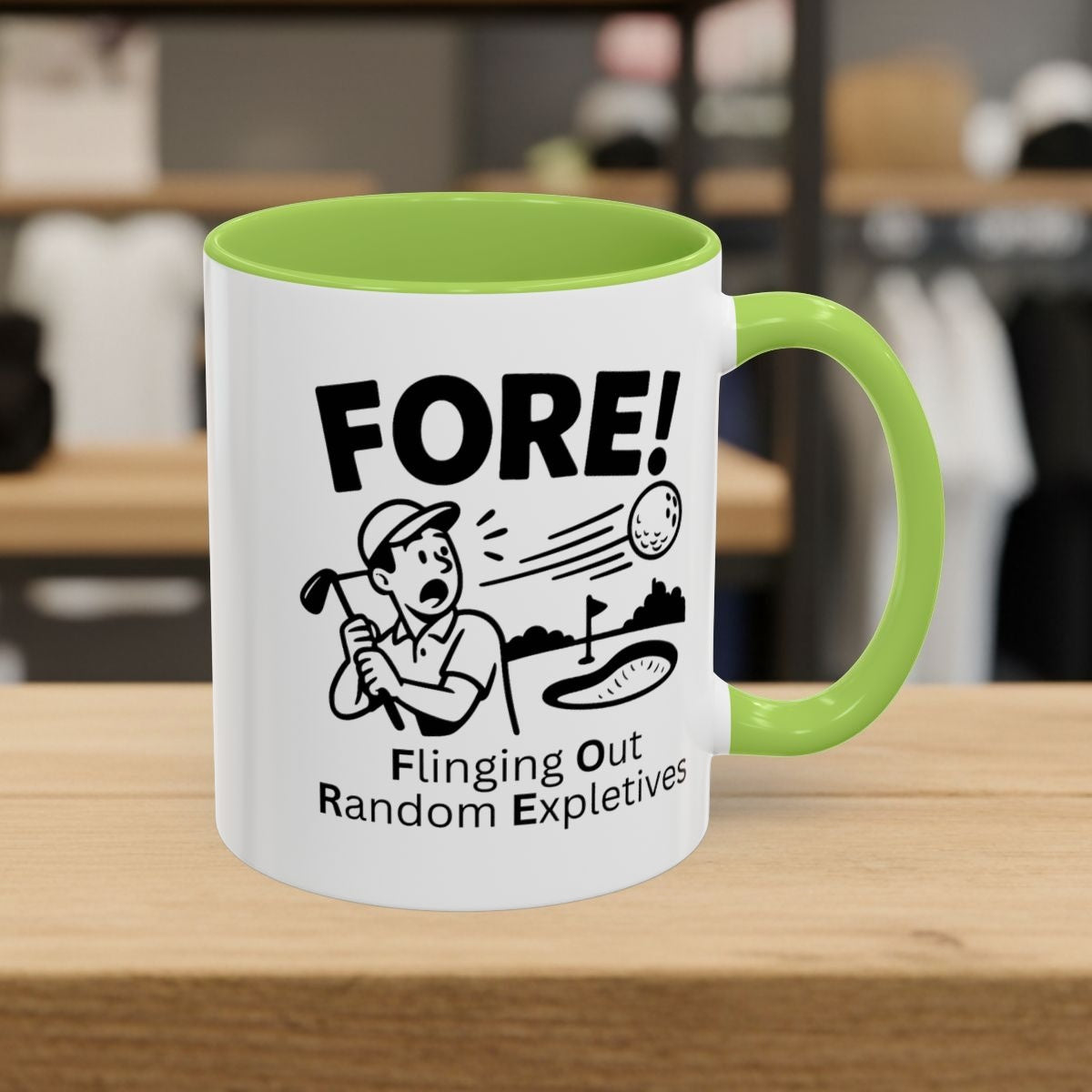 FORE! - Flinging Out Random Expletives! - Golf Mug - 11oz in Light Green