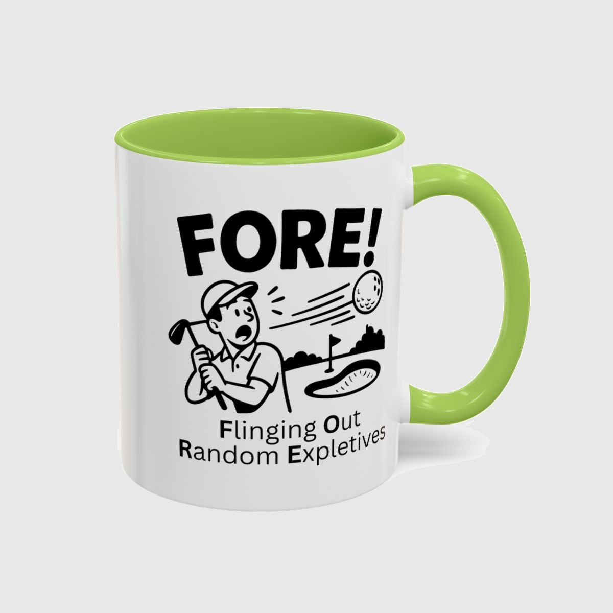 FORE! - Flinging Out Random Expletives! - Golf Mug in Light Green