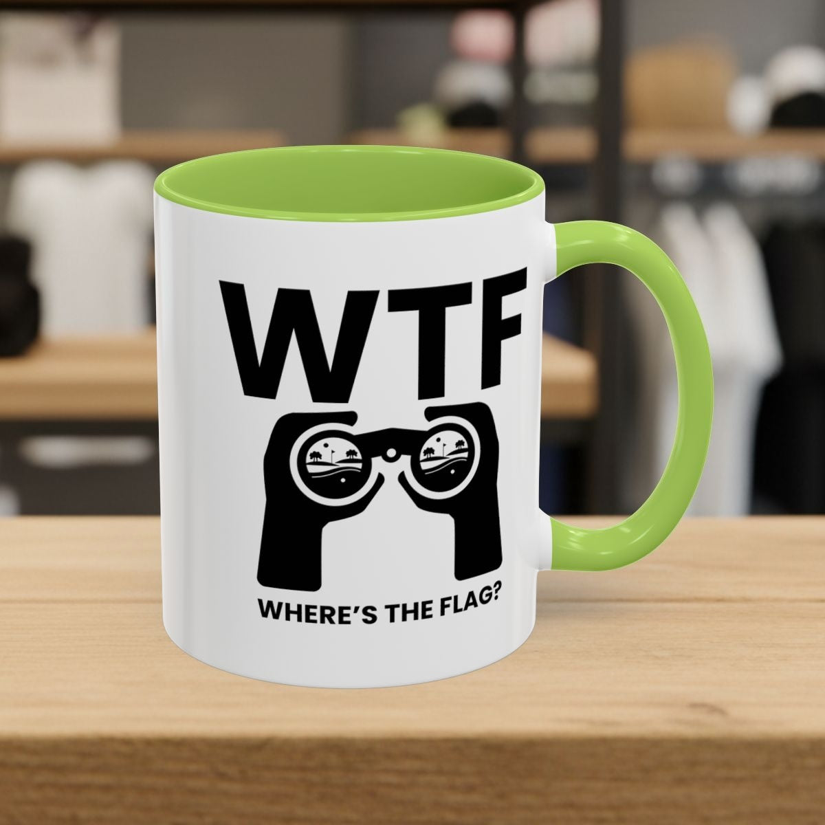 WTF - Where's the Flag - Golf Mug - 11oz in Light Green