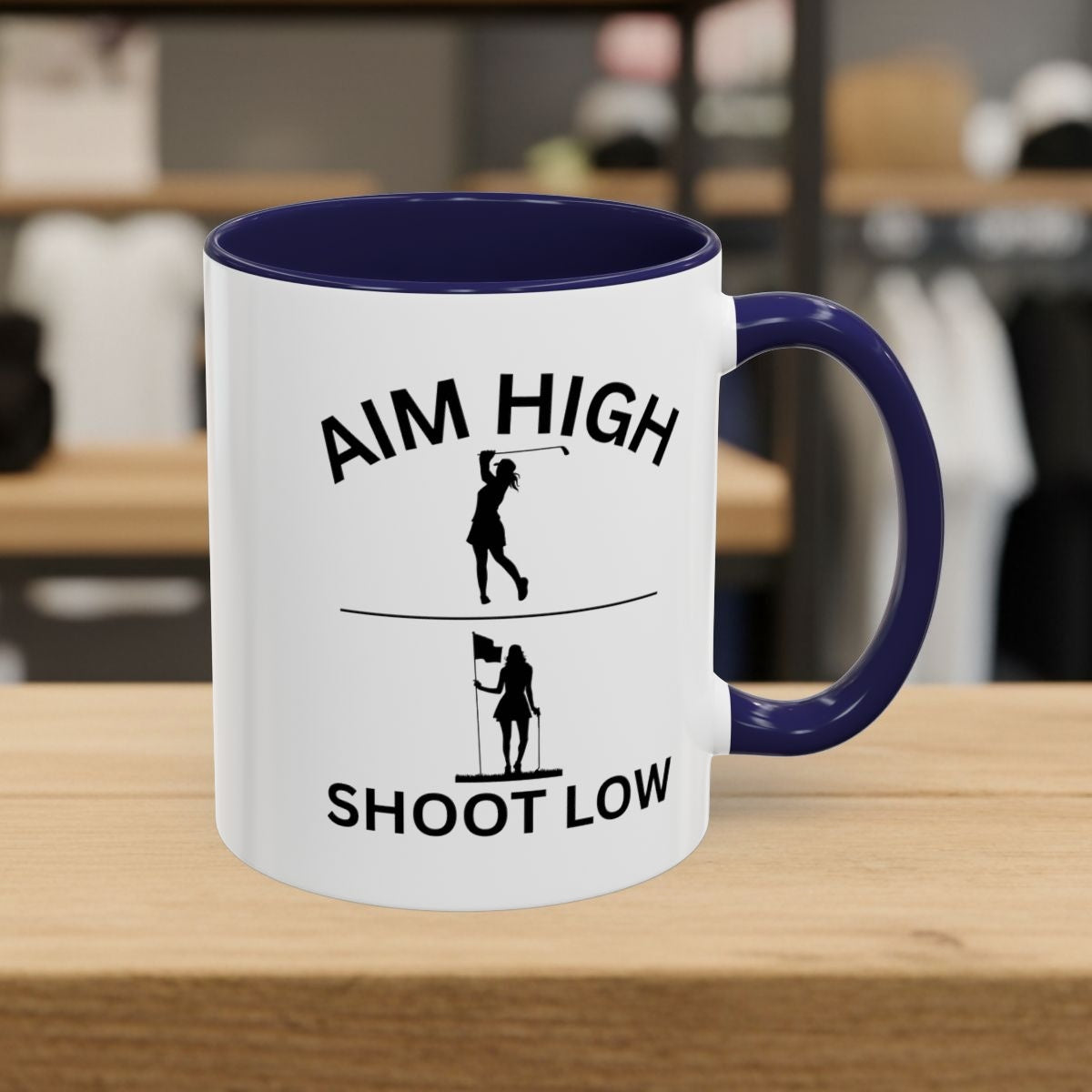 Aim High - Shoot Low (Female) - Golf Mug - 11oz in Navy