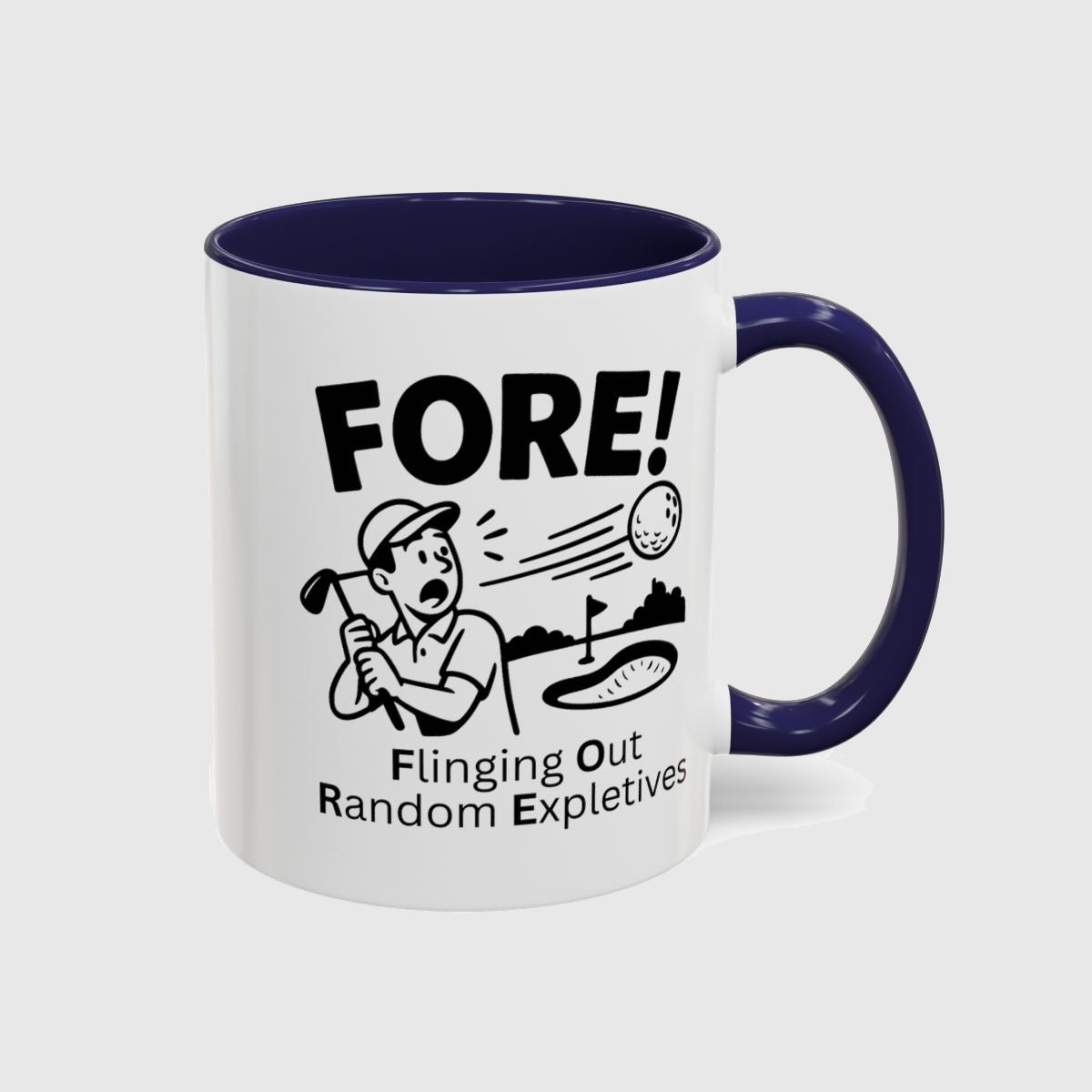 FORE! - Flinging Out Random Expletives! - Golf Mug in Navy