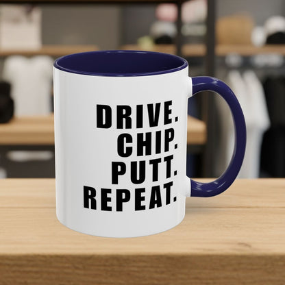 DRIVE CHIP PUTT REPEAT - Golf Mug - 11oz in Navy