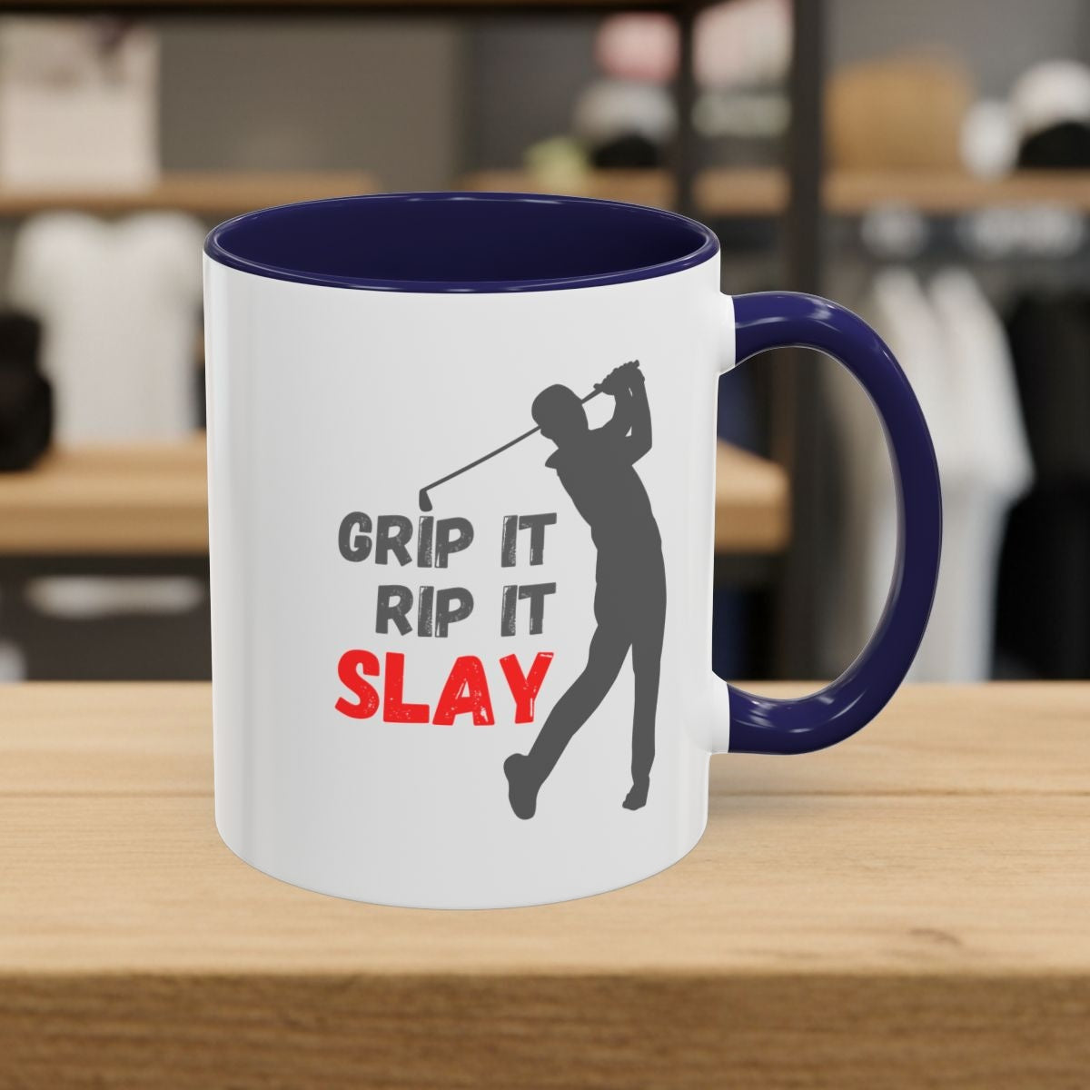 GRIP IT, RIP IT, SLAY (Male) - Golf Mug - 11oz in Navy