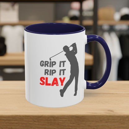 GRIP IT, RIP IT, SLAY (Male) - Golf Mug - 11oz in Navy