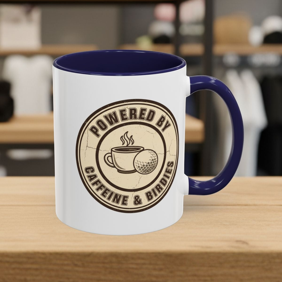 Powered by Caffeine & Birdies - Golf Mug - 11oz in Navy