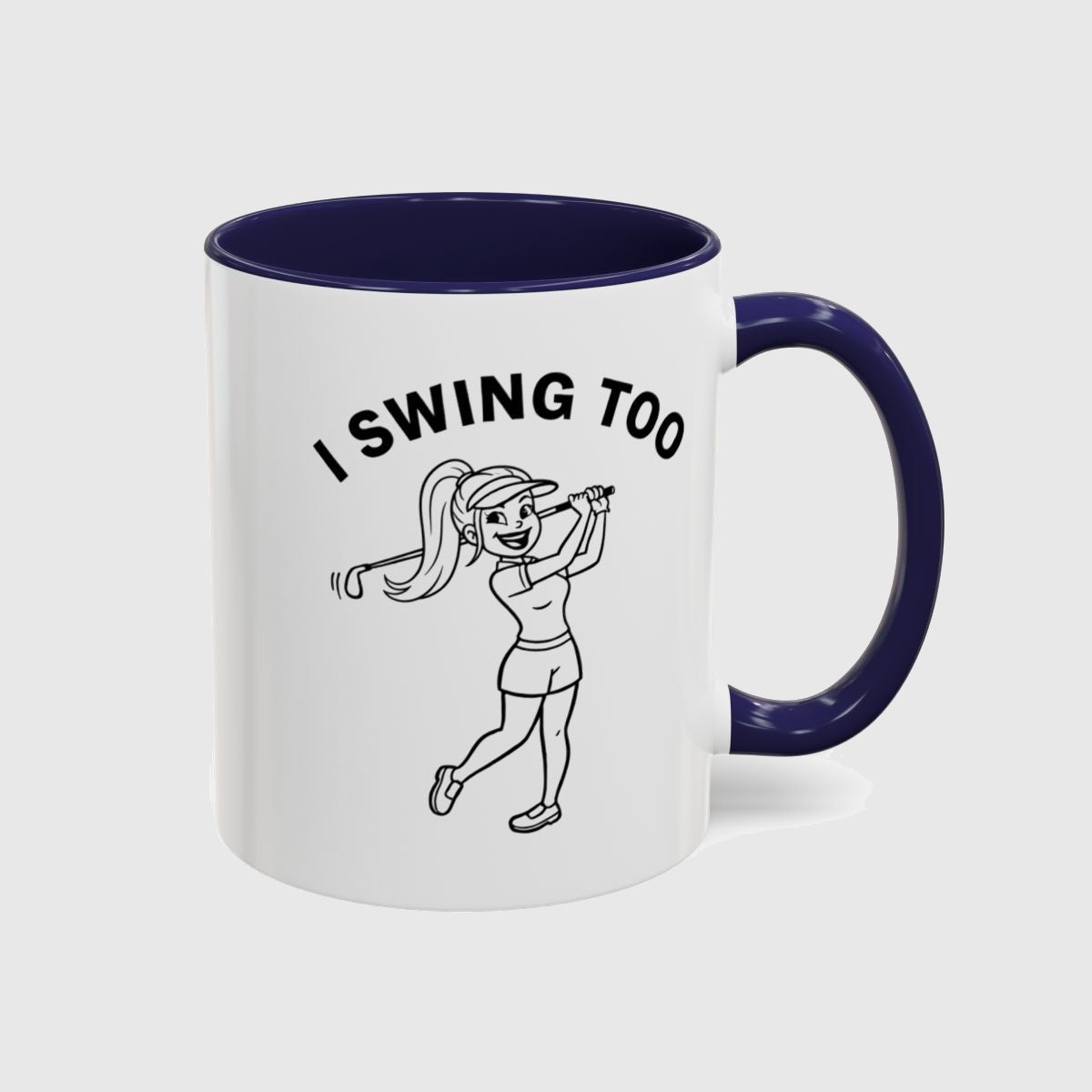 Retro I SWING TOO Women's Golf T-Shirt - Golf Mug in Navy