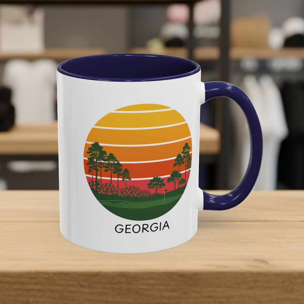 Retro Sunset - Georgia - Golf Mug - 11oz in Navy