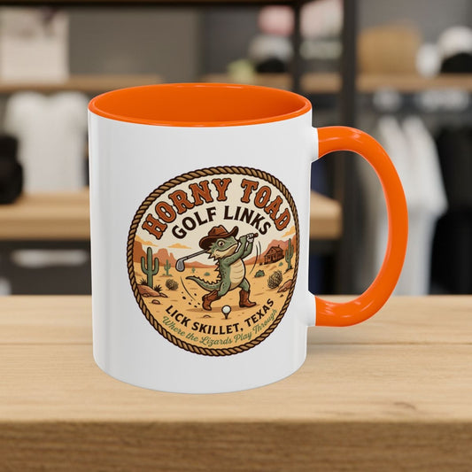 Horny Toad Golf Links - Lick Skillet, Texas - Golf Mug in Orange