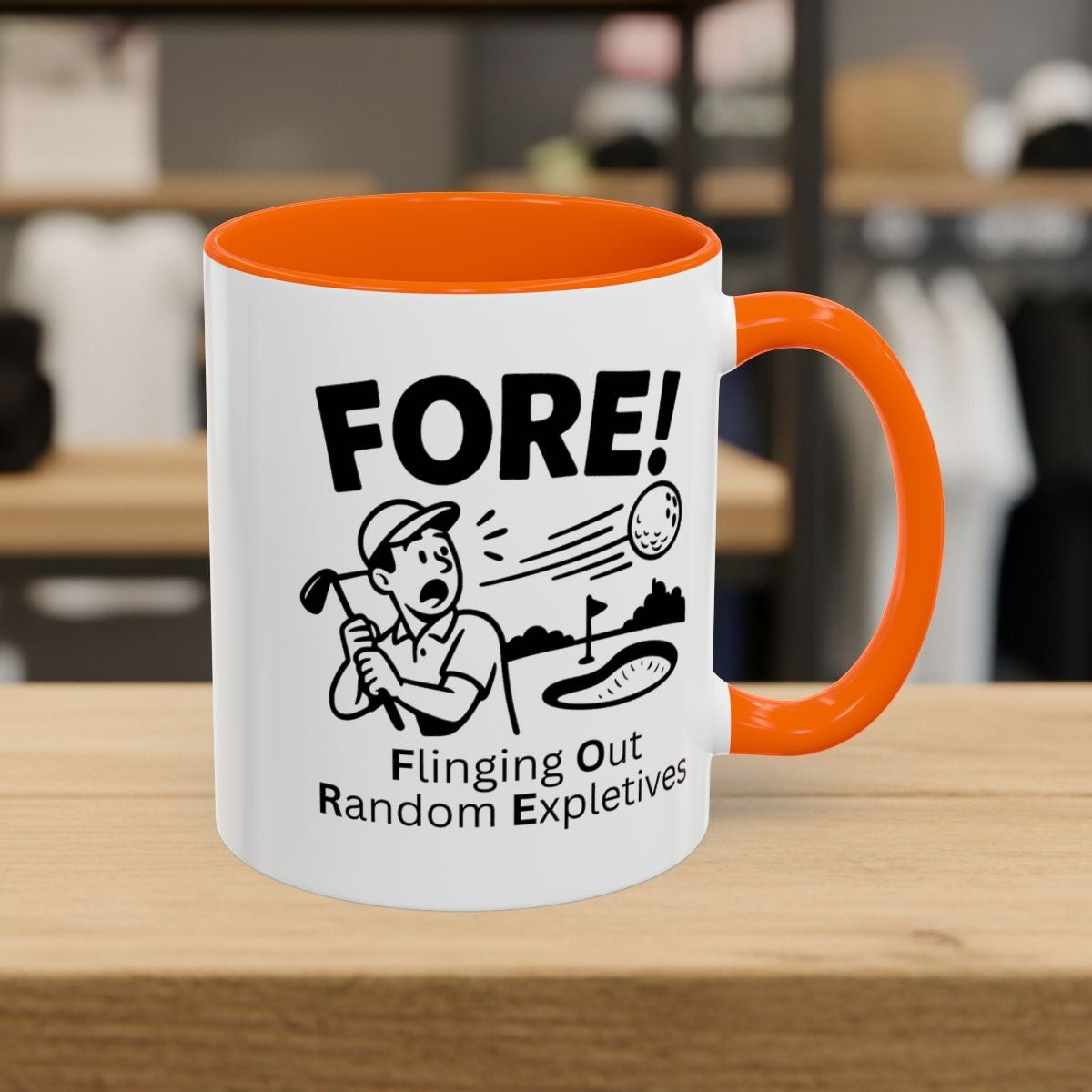 FORE! - Flinging Out Random Expletives! - Golf Mug - 11oz in Orange